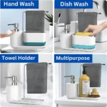 kitchen soap dispenser white, soap dispenser sponge holder, towel stand kitchen, refillable soap dispenser, hand soap pump, kitchen storage solution, white kitchen organizer, Dubai kitchen essentials