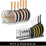 expandable pot rack, adjustable pan organizer UAE, cookware rack for cabinets, kitchen storage rack UAE, carbon steel pan holder, pot and pan rack UAE, heavy-duty kitchen rack, rackstore.ae