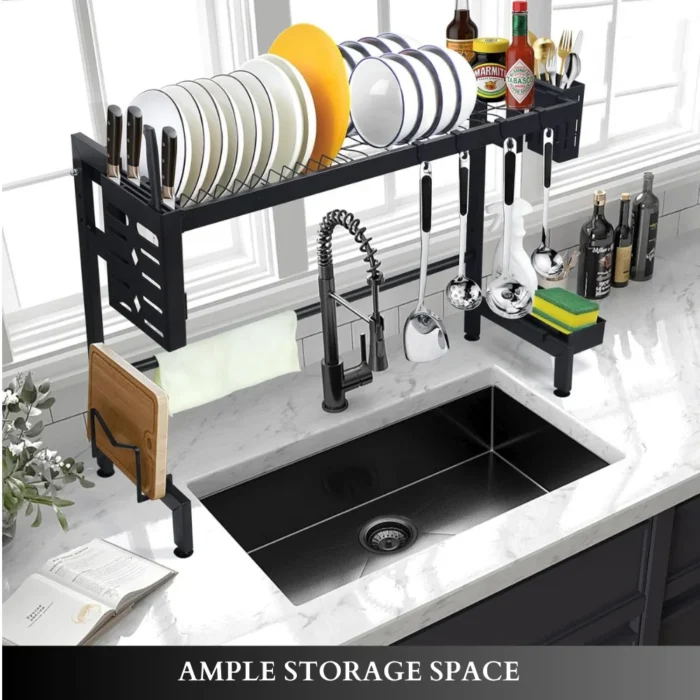 sink top dish drying rack in UAE, 85cm over-sink dish rack, black kitchen dish drying organizer