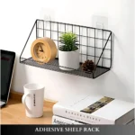 wall adhesive storage shelf, bathroom wire mesh rack, kitchen spice organizer, no-drill shelf UAE, carbon steel wall shelf, black metal wall rack, rackstore.ae wall organizer