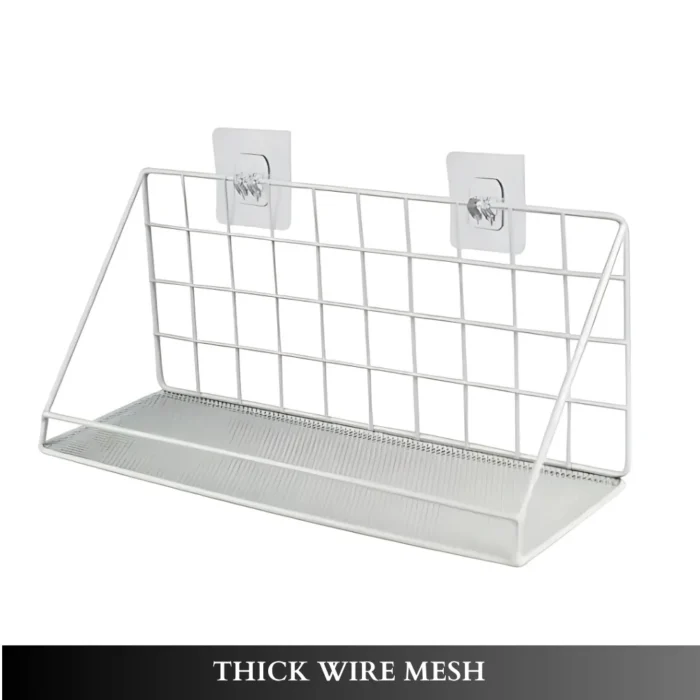 wall adhesive storage shelf, bathroom wire mesh rack, kitchen spice organizer, no-drill shelf UAE, carbon steel wall shelf, black metal wall rack, rackstore.ae wall organizer
