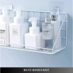 wall adhesive storage shelf, bathroom wire mesh rack, kitchen spice organizer, no-drill shelf UAE, carbon steel wall shelf, black metal wall rack, rackstore.ae wall organizer
