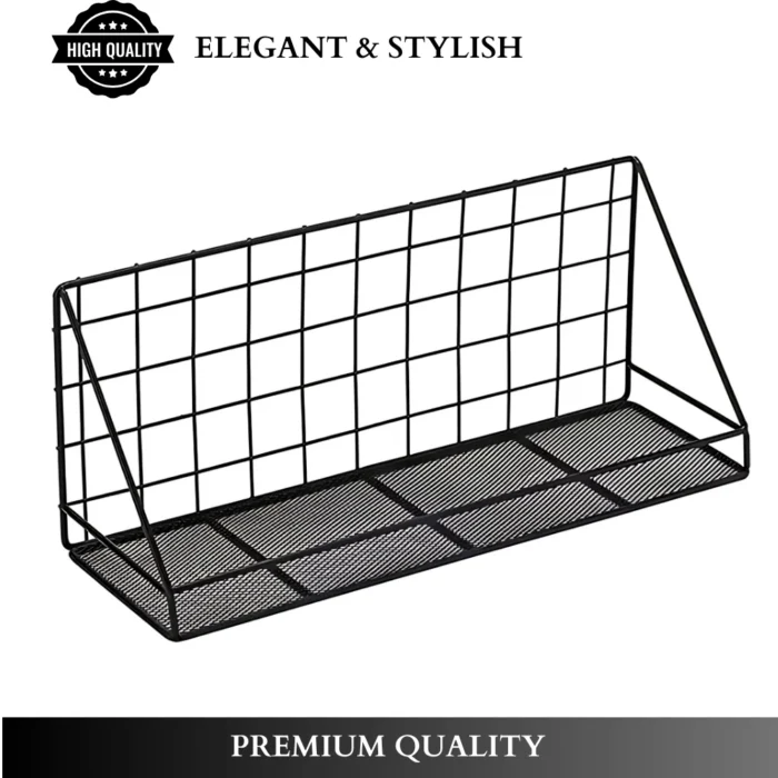 wall adhesive storage shelf, bathroom wire mesh rack, kitchen spice organizer, no-drill shelf UAE, carbon steel wall shelf, black metal wall rack, rackstore.ae wall organizer