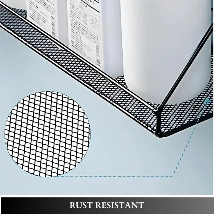 wall adhesive storage shelf, bathroom wire mesh rack, kitchen spice organizer, no-drill shelf UAE, carbon steel wall shelf, black metal wall rack, rackstore.ae wall organizer