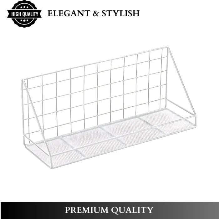 wall adhesive storage shelf, bathroom wire mesh rack, kitchen spice organizer, no-drill shelf UAE, carbon steel wall shelf, black metal wall rack, rackstore.ae wall organizer