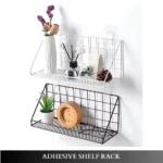 wall adhesive storage shelf, bathroom wire mesh rack, kitchen spice organizer, no-drill shelf UAE, carbon steel wall shelf, black metal wall rack, rackstore.ae wall organizer