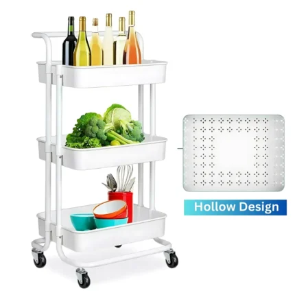 white 3 tier storage cart, white storage trolley, rolling cart white, multipurpose storage cart, kitchen storage cart white, bathroom storage trolley, office organization cart, compact 3 tier storage