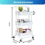 white 3 tier storage cart, white storage trolley, rolling cart white, multipurpose storage cart, kitchen storage cart white, bathroom storage trolley, office organization cart, compact 3 tier storage