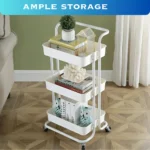 white 3 tier storage cart, white storage trolley, rolling cart white, multipurpose storage cart, kitchen storage cart white, bathroom storage trolley, office organization cart, compact 3 tier storage