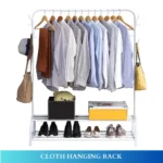 white garment rack, clothing organizer, shoe storage rack, metal clothes stand, accessory hooks, rackstore.ae