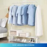 white garment rack, clothing organizer, shoe storage rack, metal clothes stand, accessory hooks, rackstore.ae