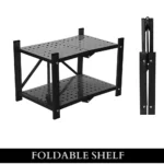 foldable desktop rack, black metal organizer, desk storage shelf, 2-tier rack, tabletop shelf organizer, office desk shelf, compact storage rack, foldable shelf for office, space-saving desktop organizer, home desk shelf
