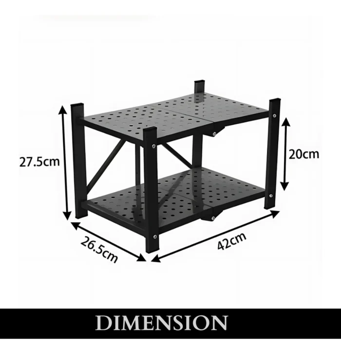 foldable desktop rack, black metal organizer, desk storage shelf, 2-tier rack, tabletop shelf organizer, office desk shelf, compact storage rack, foldable shelf for office, space-saving desktop organizer, home desk shelf