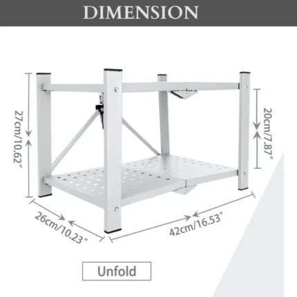 white desktop organizer, foldable 2-tier shelf, compact metal storage rack, desk shelf white, foldable tabletop rack, makeup organizer white, office desk shelf, space-saving desk rack, white vanity shelf, desktop shelf organizer