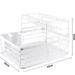 2 tier white dish rack, dish drying rack Dubai, white kitchen dish rack, countertop dish rack UAE, white dish organizer, anti-rust dish rack, dish rack with tray and holder, kitchen storage rack Dubai