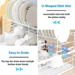 2 tier white dish rack, dish drying rack Dubai, white kitchen dish rack, countertop dish rack UAE, white dish organizer, anti-rust dish rack, dish rack with tray and holder, kitchen storage rack Dubai