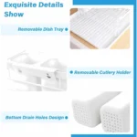 2 tier white dish rack, dish drying rack Dubai, white kitchen dish rack, countertop dish rack UAE, white dish organizer, anti-rust dish rack, dish rack with tray and holder, kitchen storage rack Dubai