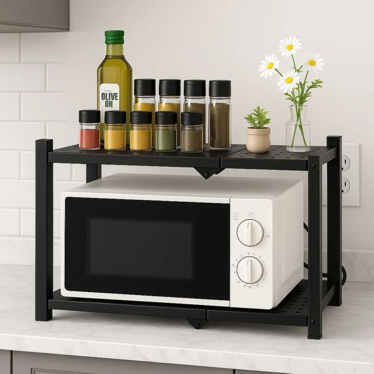 2 TIER FOLDABLE KITCHEN STORAGE RACK | MICROWAVE COUNTERTOP ORGANIZER | HEAVY DUTY KITCHEN SHELF