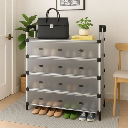 Keep your home clean and organized using our stylish 5-Tier Covered Shoe Storage Cabinet — the perfect blend of modern design and practicality. This Shoe Organizer Cabinet is ideal for apartments, villas and offices in Dubai, Abu Dhabi, Sharjah and beyond. Made with high-quality ABS cover lids and strong steel frames, this Portable Shoe Rack Organizer with Door ensures long-lasting durability and sleek elegance.